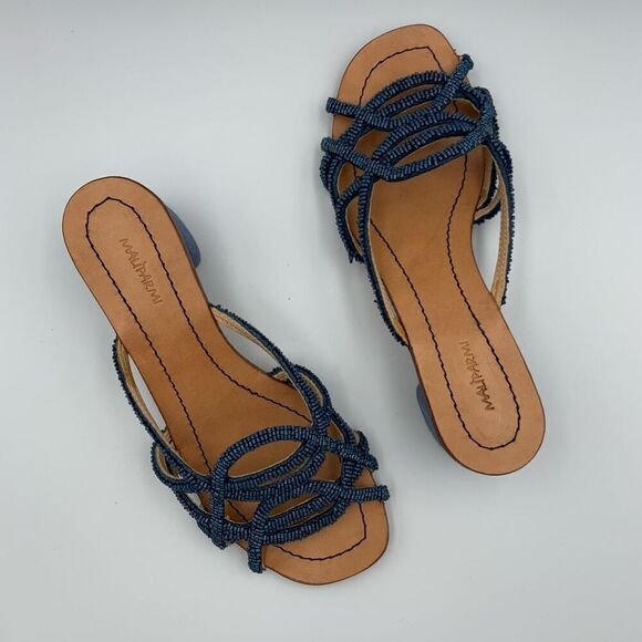 Maliparmi Cuts & Beads Slip On Mule Sandal Blue Size 7 - Picture 11 of 12